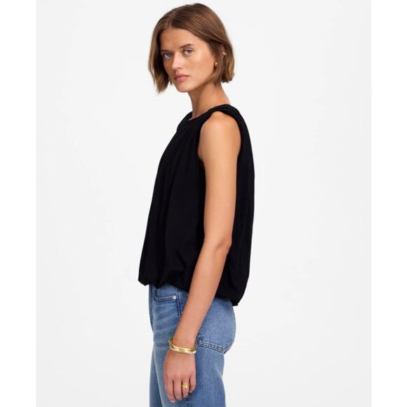 Madewell Sleeveless Crewneck Bubble Top SZ M Black Pullover Lined Stretch Cotton - Picture 2 of 8